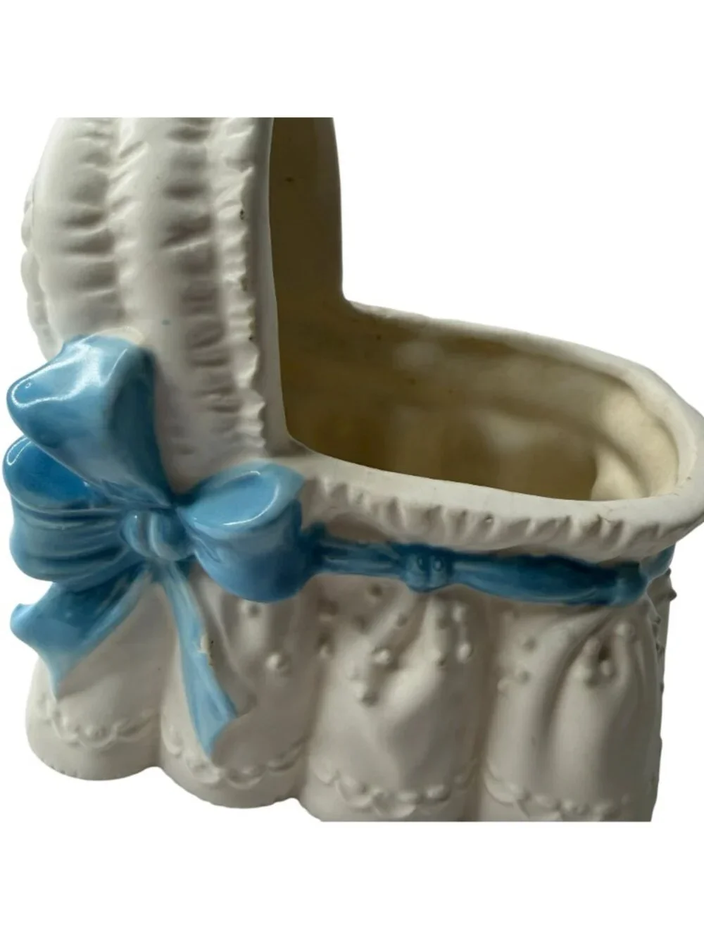 Vintage Relpo Baby Bassinet Planter MCM Ceramic Nursery Cradle Decor Blue